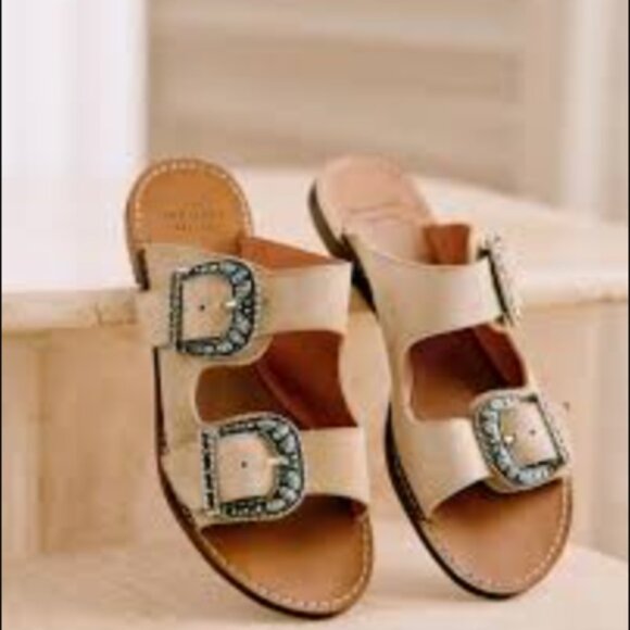 Sezane Cream Flats with Silver Buckles - Picture 3 of 5